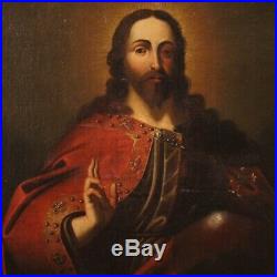 Antique painting religious framework oil on canvas Christ Salvator Mundi 700