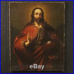Antique painting religious framework oil on canvas Christ Salvator Mundi 700