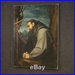 Antique painting religious framework oil on canvas Saint Francis 18th century