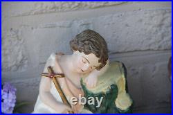 Antique pair Jesus john baptist children chalkware religious figurine statue