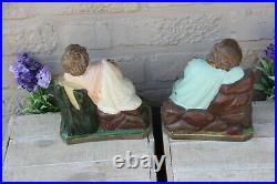 Antique pair Jesus john baptist children chalkware religious figurine statue