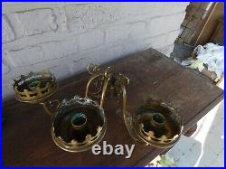 Antique pair brass neo gothic wall cadle holders church religious