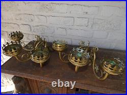 Antique pair brass neo gothic wall cadle holders church religious