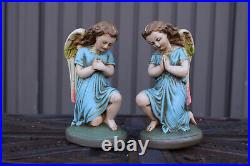 Antique pair ceramic chalk praying angel figurine statue religious set