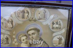 Antique pair religious 19thc Litho frames plaques crucifixion saint anthony