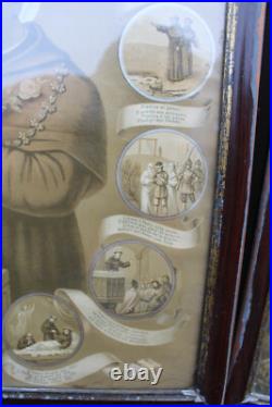 Antique pair religious 19thc Litho frames plaques crucifixion saint anthony