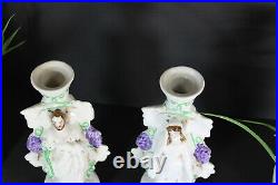 Antique pair religious porcelain candle holder vases joseph mary saint figurine