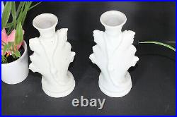 Antique pair religious porcelain candle holder vases joseph mary saint figurine