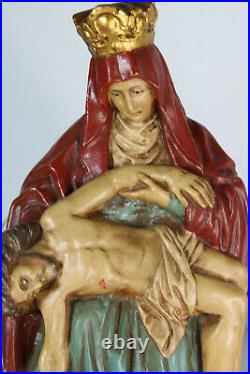 Antique pieta religious chalkware statue our lady of LEDE figurine