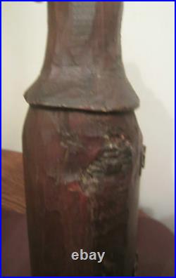 Antique pop folk art handmade carved wood religious icon wine bottle holder case