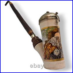 Antique porcelain pipe, religious scene Adoratio