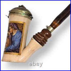 Antique porcelain pipe, religious scene Adoratio