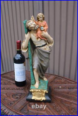 Antique rare ceramic SAINT Christopher statue figurine religious