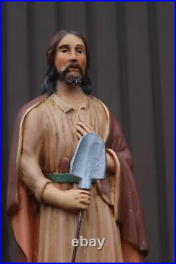 Antique rare ceramic SAINT ISIDORE Statue figurine religious farmer patron