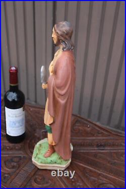 Antique rare ceramic SAINT ISIDORE Statue figurine religious farmer patron