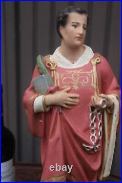 Antique rare ceramic SAINT LEONARDUS statue figurine religious