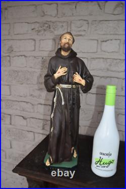 Antique rare chalk statue saint Francis of Assisi religious