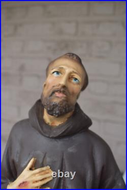 Antique rare chalk statue saint Francis of Assisi religious