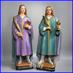 Antique rare italian set twin Brothers Saint Damian and Cosmas signed religious