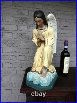 Antique rare large french chalk Angel praying statue religious