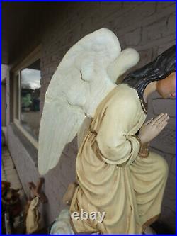Antique rare large french chalk Angel praying statue religious