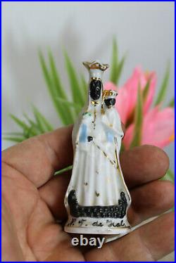 Antique rare small Black madonna notre dame de hal statue figurine religious