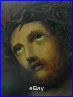 Antique religious 19th century oil painting of Christ