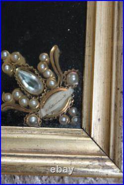 Antique religious Crucifix 5 relic holder stones frame plaque rare