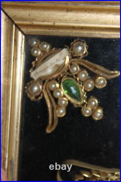 Antique religious Crucifix 5 relic holder stones frame plaque rare