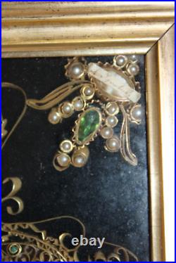 Antique religious Crucifix 5 relic holder stones frame plaque rare