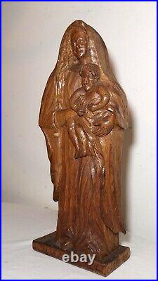 Antique religious Folk Art Mary Jesus hand carved wood sculpture statue Santos