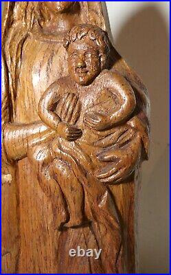 Antique religious Folk Art Mary Jesus hand carved wood sculpture statue Santos