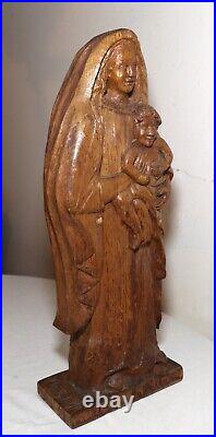 Antique religious Folk Art Mary Jesus hand carved wood sculpture statue Santos