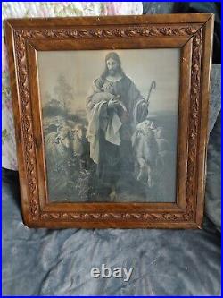 Antique religious Jesus the good shepard 1800's original print good condition