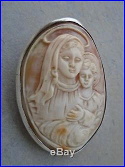 Antique religious Virgin Mary Madonna holy Child detail 800 silver CAMEO BROOCH