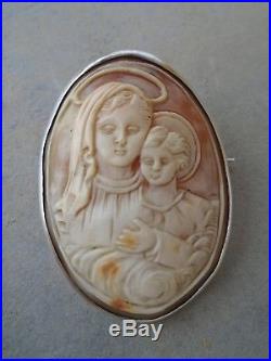 Antique religious Virgin Mary Madonna holy Child detail 800 silver CAMEO BROOCH