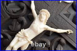 Antique religious art, crucifix, hand carved Christ 19 th century