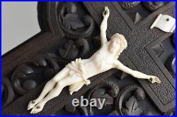 Antique religious art, crucifix, hand carved Christ 19 th century