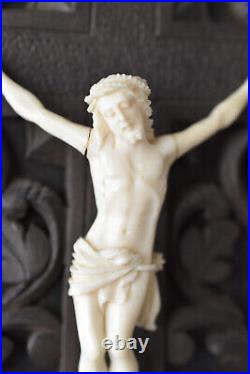 Antique religious art, crucifix, hand carved Christ 19 th century