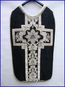 Antique religious black funeral vestment/chasuble with silverthread (chasuble)