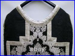 Antique religious black funeral vestment/chasuble with silverthread (chasuble)