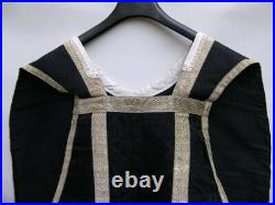 Antique religious black funeral vestment/chasuble with silverthread (chasuble)