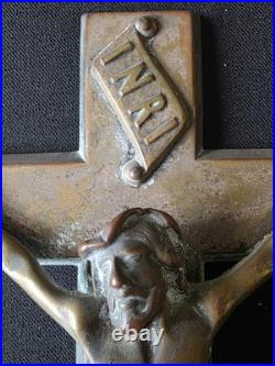Antique religious bronze brass Baroque style crucifix cross