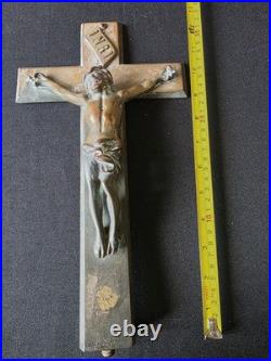 Antique religious bronze brass Baroque style crucifix cross