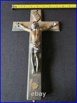 Antique religious bronze brass Baroque style crucifix cross