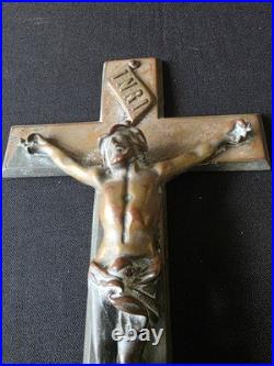 Antique religious bronze brass Baroque style crucifix cross
