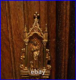 Antique religious bronze brass wall hanging Holy water font Saint Germaine Lamb