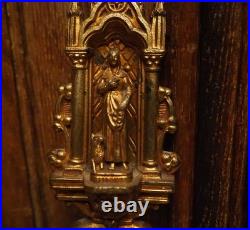 Antique religious bronze brass wall hanging Holy water font Saint Germaine Lamb