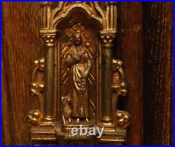 Antique religious bronze brass wall hanging Holy water font Saint Germaine Lamb