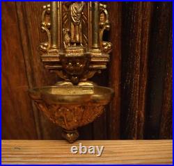 Antique religious bronze brass wall hanging Holy water font Saint Germaine Lamb